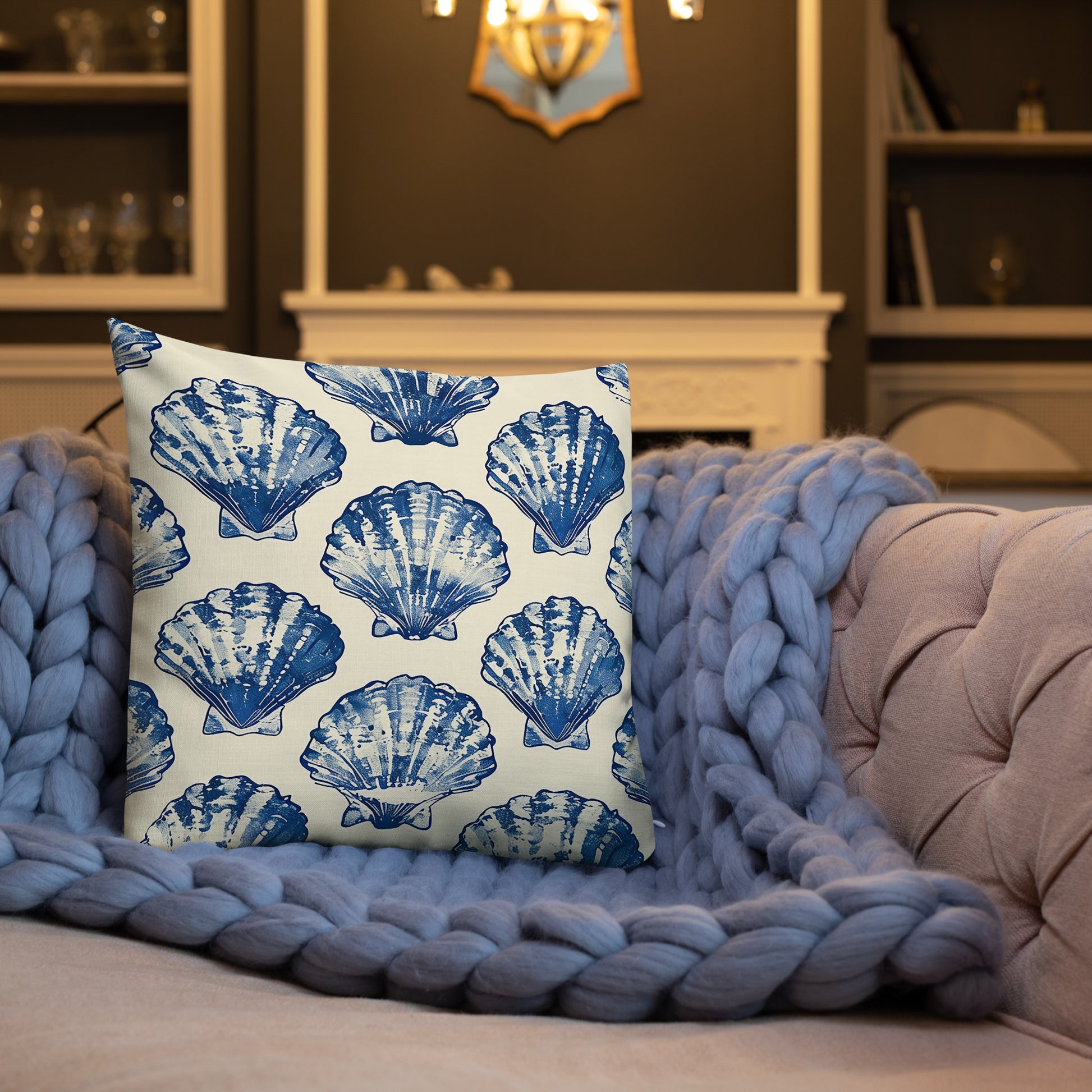 Blue Scallop Pillow    Shellarium.