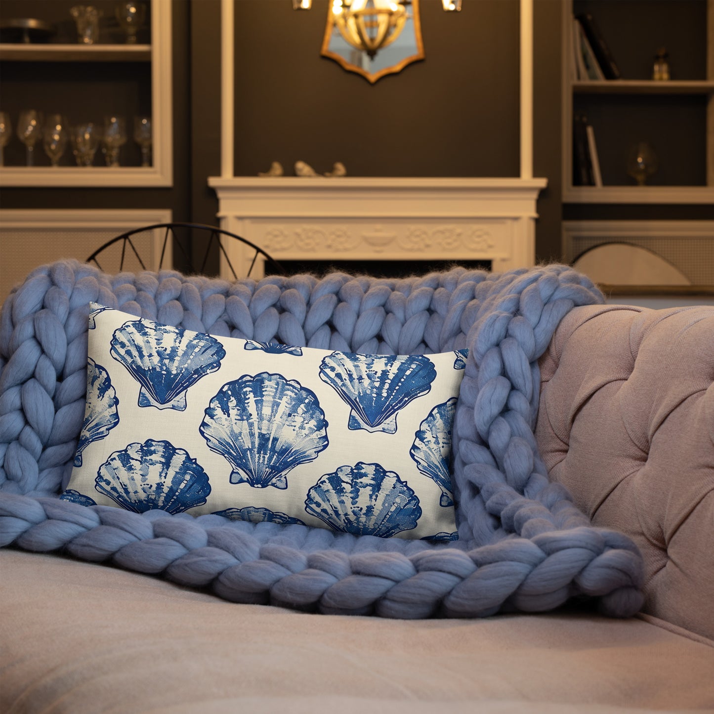 Blue Scallop Pillow    Shellarium.